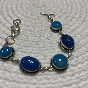 Beautiful BLUE BOTSWANA AGATE Handmade Sterling 925 Bracelet #197D